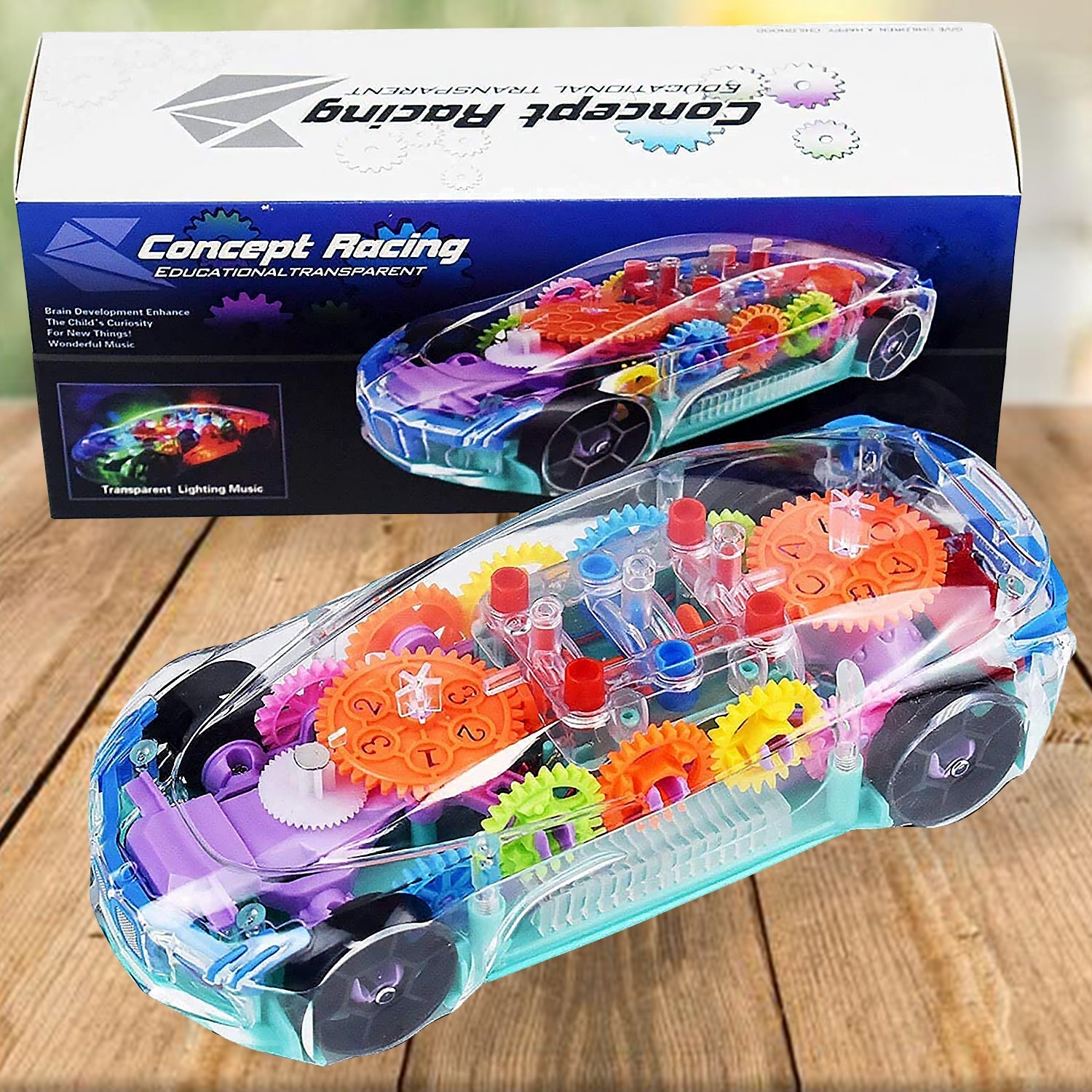 Automatic 360 Degree Rotating Transparent Gear Concept Car with Musical and 3D Flashing Lights Toy for Kids Boys & Girls (Multicolor / Battery Not Included) Automatic 360 Degree Rotating Transparent Gear Concept Car with Musical and 3D Flashing Lights Toy for Kids Boys & Girls (Multicolor / Battery Not Included)